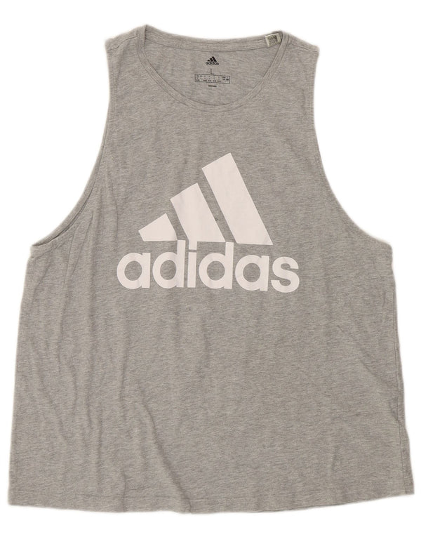 Adidas Dame Grafisk Vest Top UK 16/18 Large Grey Cotton Sports