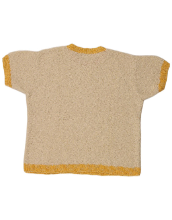 Vintage Womens Crew Neck Jumper Sweater UK 14 Large Beige Colourblock
