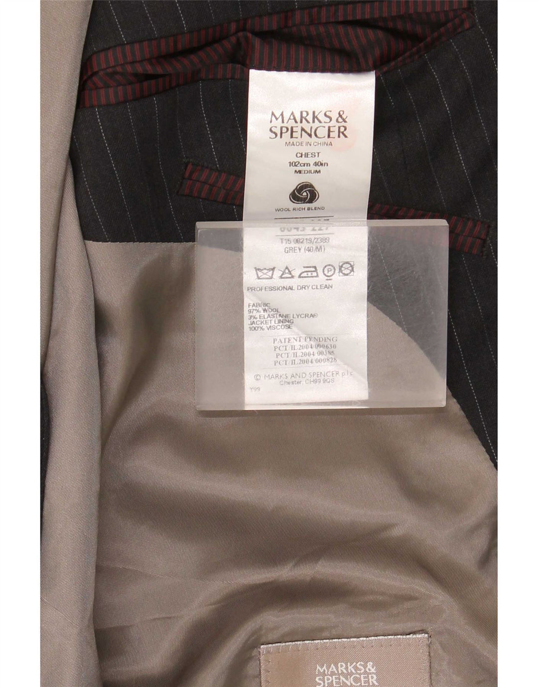 Marks & Spencer Herre 2-knaps blazerjakke UK 40 Medium Grey Pinstripe