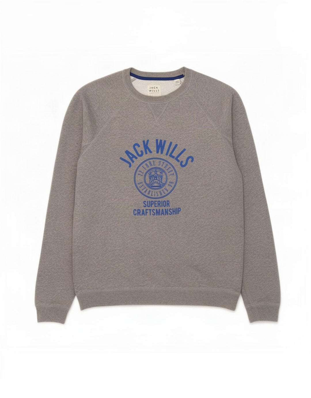 Jack Wills Herre Grafisk Sweatshirt Jumper Medium Grey Flecked Bomuld