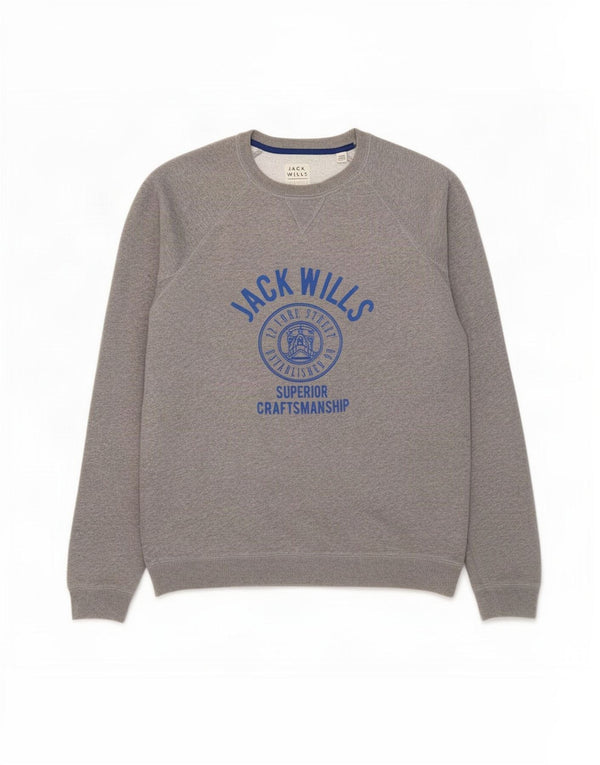Jack Wills Herre Grafisk Sweatshirt Jumper Medium Grey Flecked Bomuld