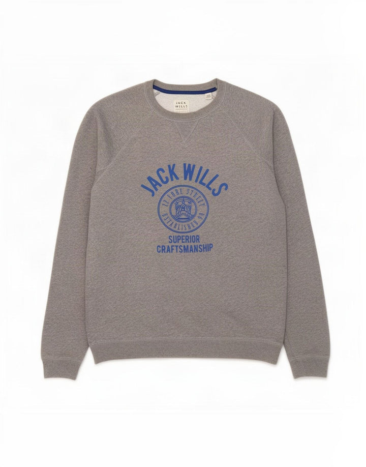 Jack Wills Herre Grafisk Sweatshirt Jumper Medium Grey Flecked Bomuld