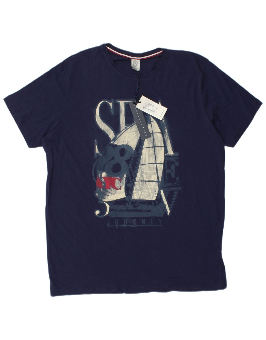 MASH Grafisk T-shirt top til mænd 2XL marineblå bomuld