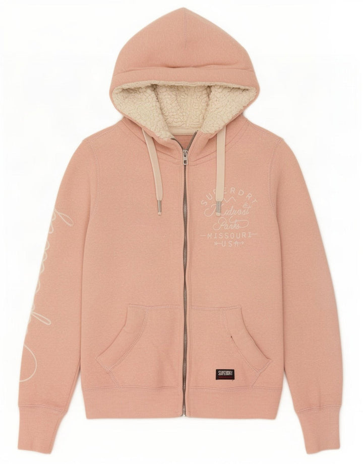 Superdry hættetrøje til kvinder med grafisk lynlås UK 14 Medium Pink Polyester