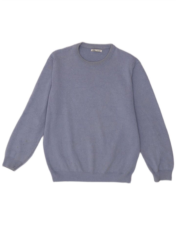 Zara Herre sweater med rund hals, mellemblå