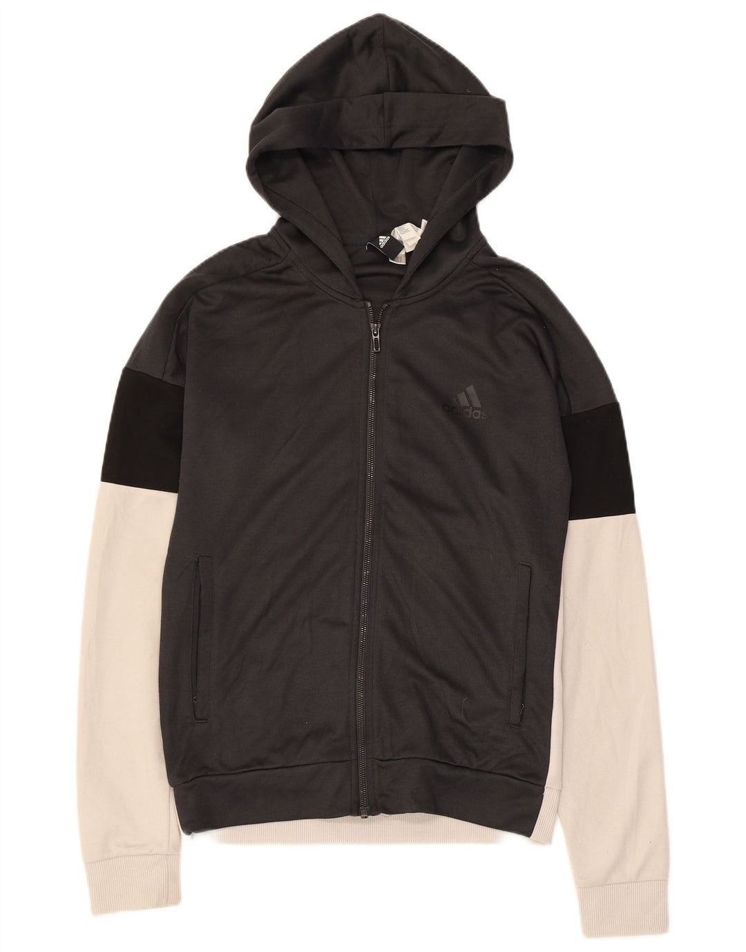 ADIDAS Mens Zip Hoodie Sweater Small Black Colourblock Polyester