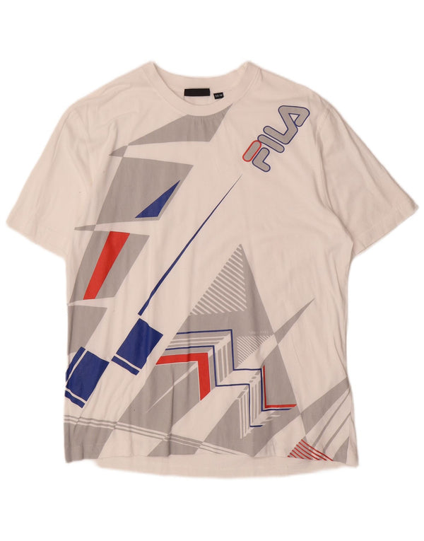 Fila Herre Grafisk T-Shirt Top Medium Hvid Geometrisk Bomuld
