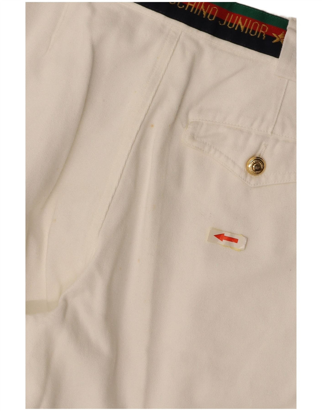 MOSCHINO drengebukser med grafisk hængt jakkesæt 9-10 år W24 L25 hvid bomuld