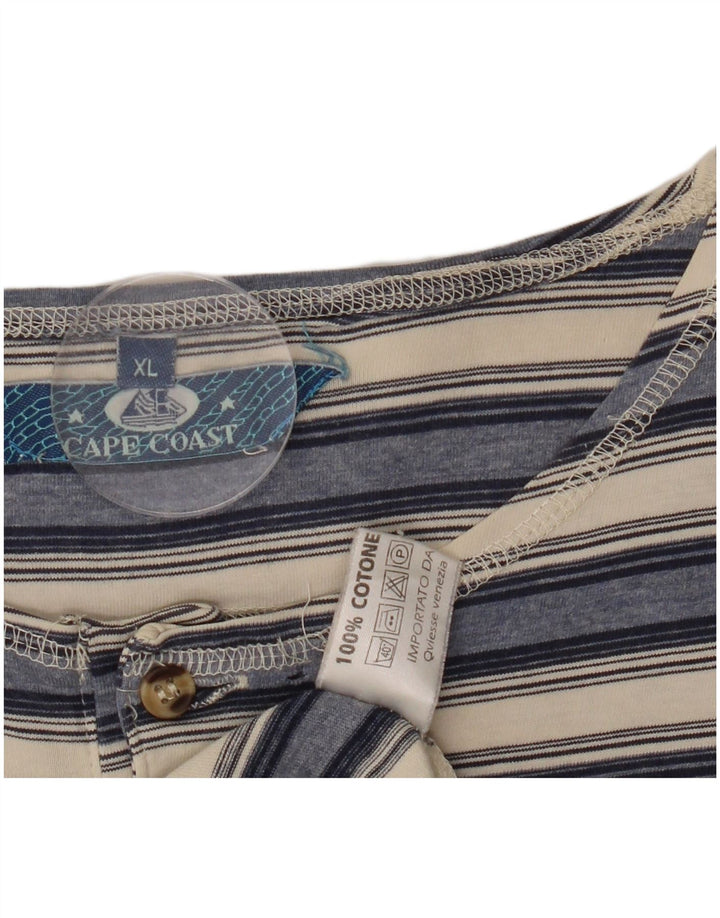 VINTAGE herre T-shirt top XL marineblå stribet bomuld