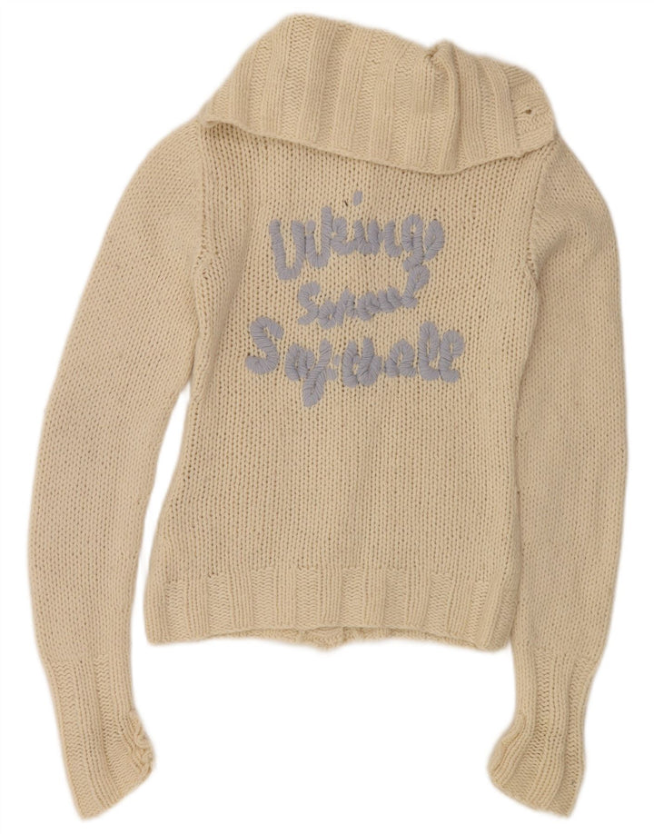 Replay Dame Grafisk Cardigan Sweater UK 10 Small Off White Uld