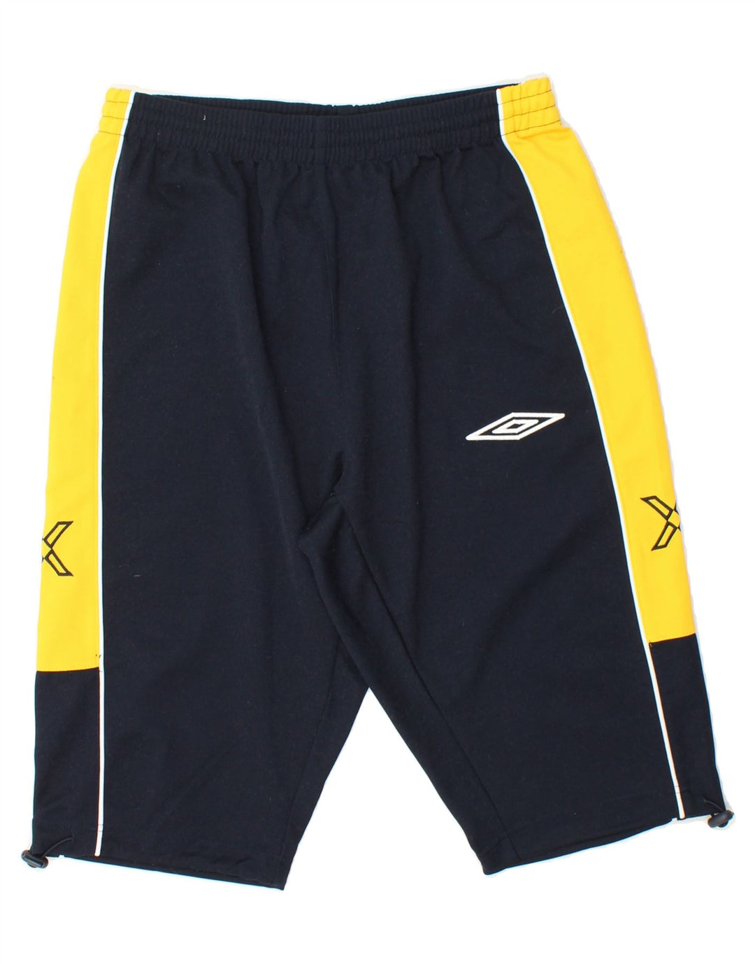 UMBRO Mens Graphic Sport Shorts Large Navy Blue Colourblock Polyester Vintage Umbro and Second-Hand Umbro from Messina Hembry 