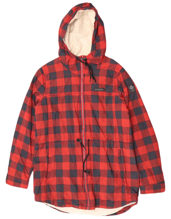 Columbia Dame Hooded Regular Fit Windbreaker Coat UK 16 Large Red Check
