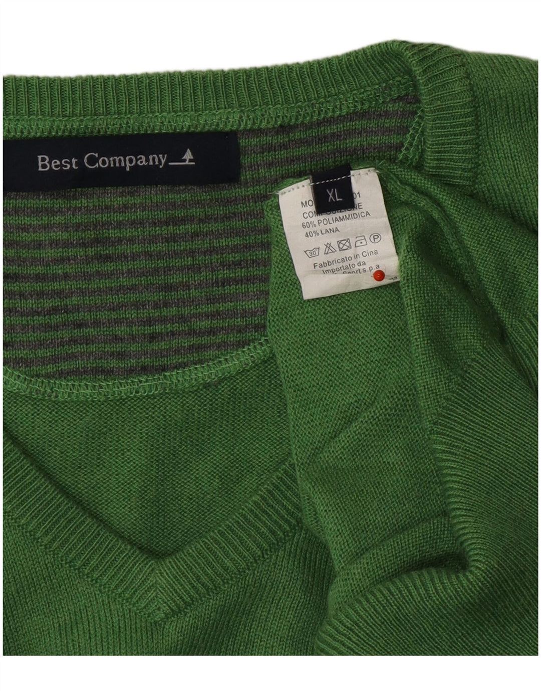 BEST COMPANY Mens V-Neck Jumper Sweater XL Green Polyamide