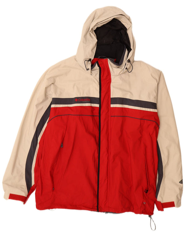 Columbia Mens Interchange Hooded Rain Jacket UK 44 2XL Red Colourblock