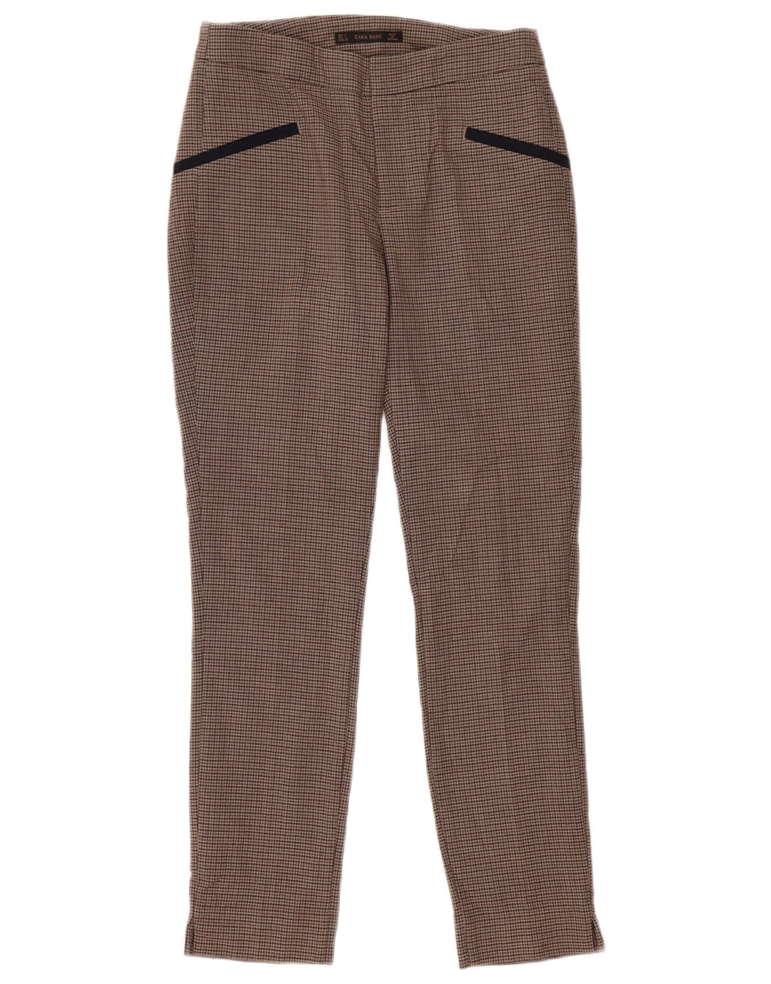 Zara Dame Slim Casual Bukser Små W26 L28 Brun ternet