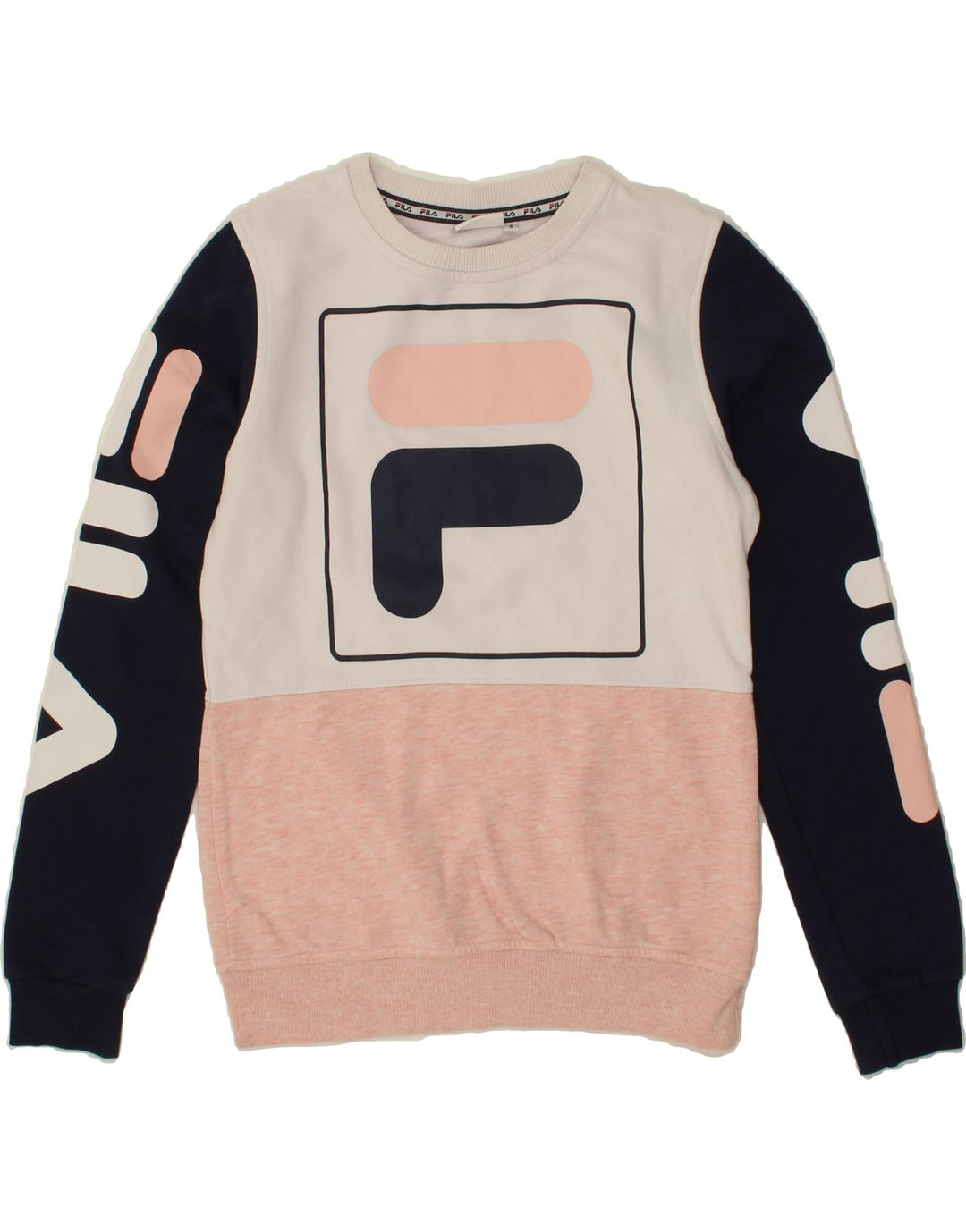 FILA Womens Sweatshirt Jumper UK 10 Small Multicoloured Colourblock Vintage Fila and Second-Hand Fila from Messina Hembry 