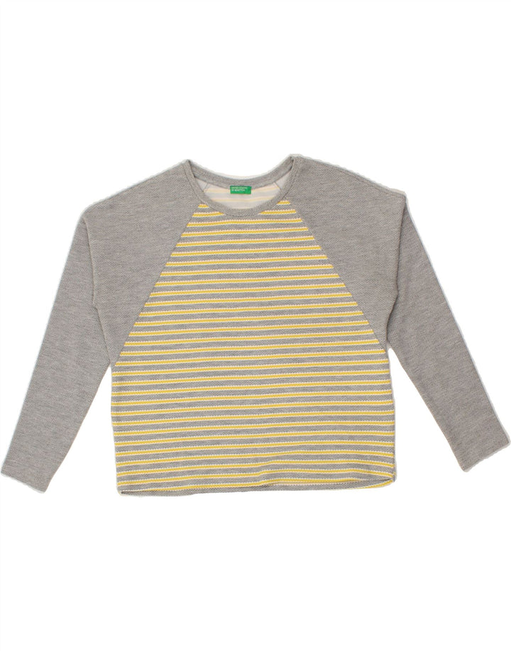 BENETTON Womens Oversized Top Long Sleeve UK 6 XS Grey Striped Polyester Vintage Benetton and Second-Hand Benetton from Messina Hembry 