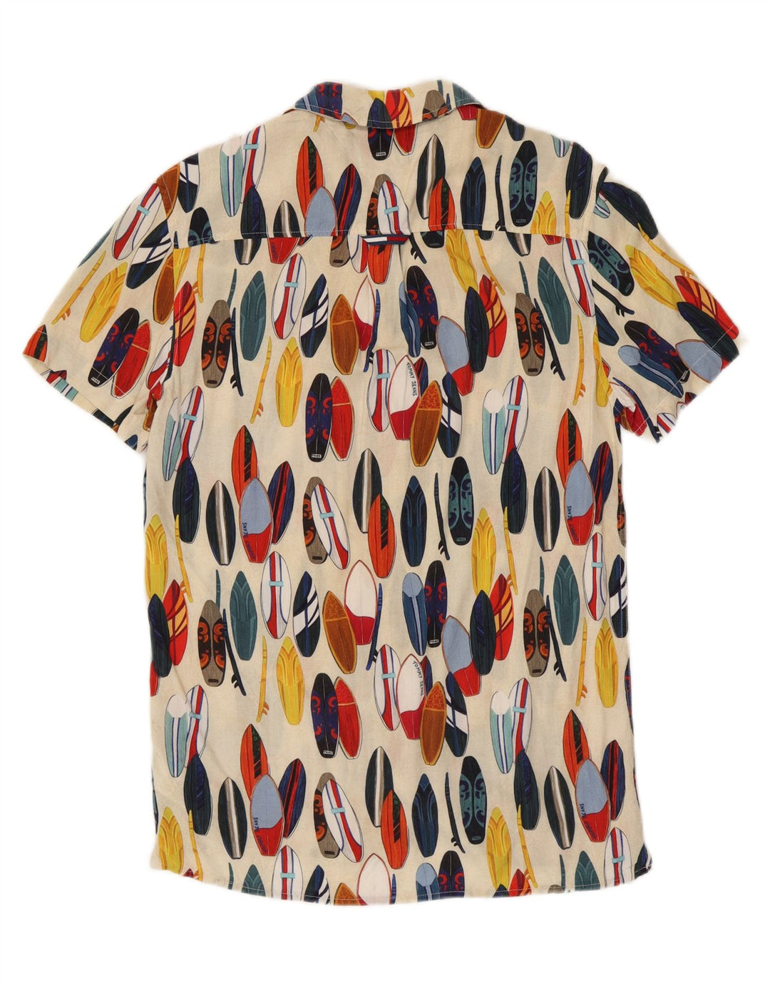 TOMMY HILFIGER Mens Graphic Short Sleeve Shirt Small Beige Viscose