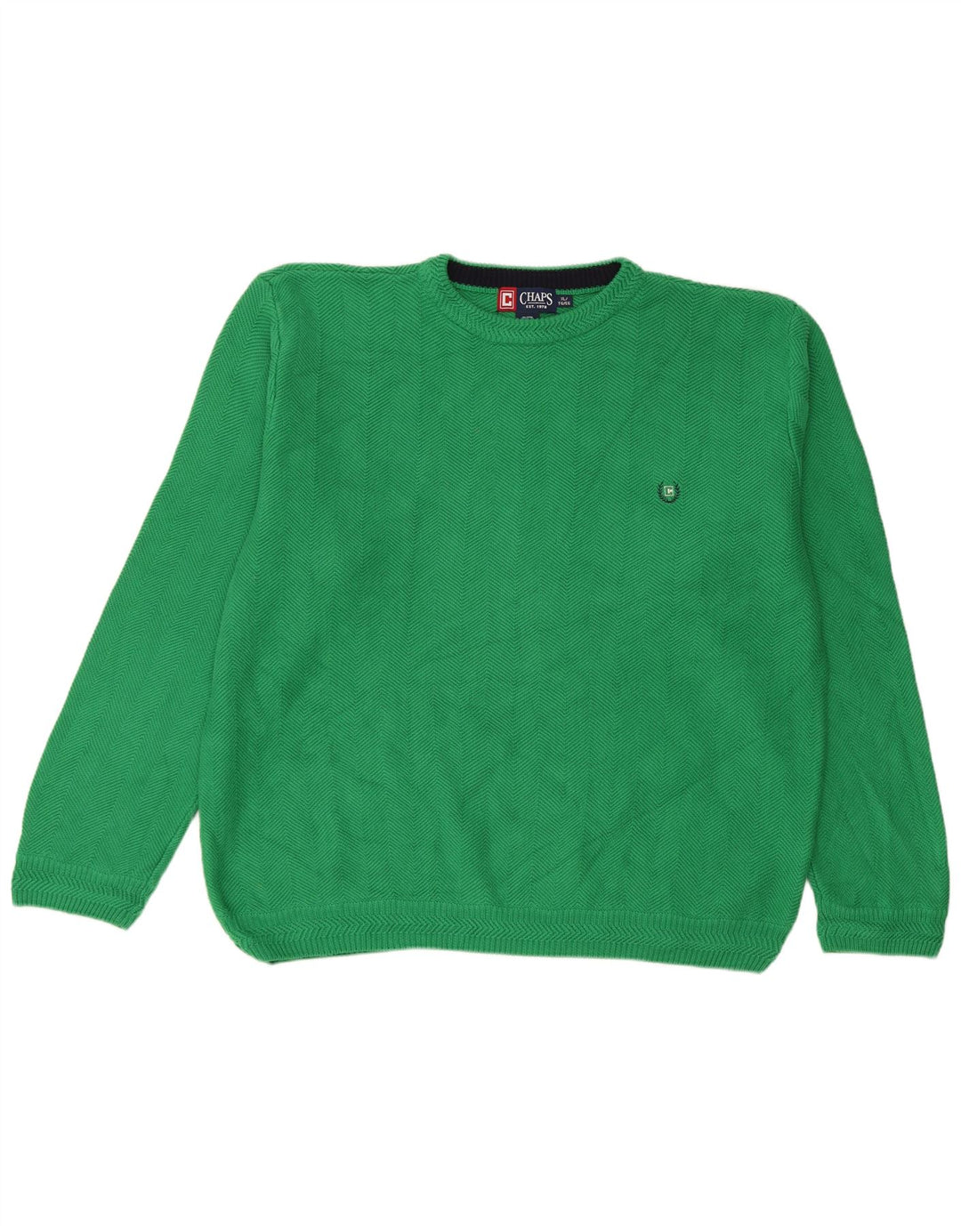 Chaps Herre Crew Neck Jumper Sweater XL Grøn sildebensbomuld