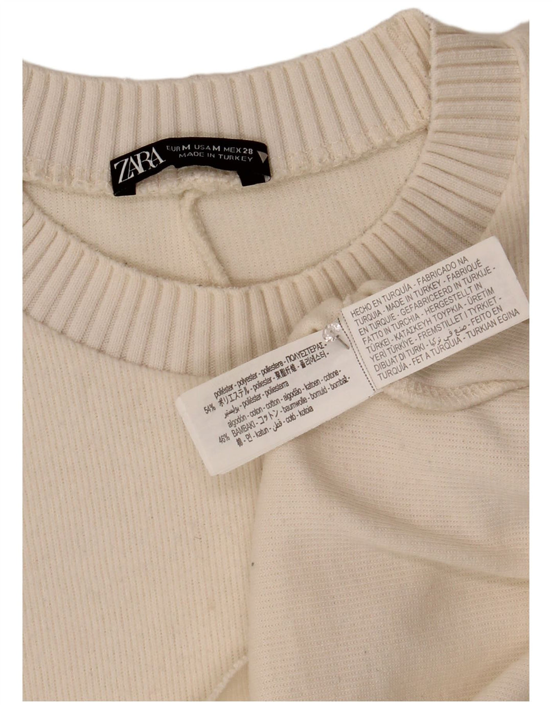 Zara Womens Crop Crew Neck Jumper Sweater UK 14 Medium White Polyester