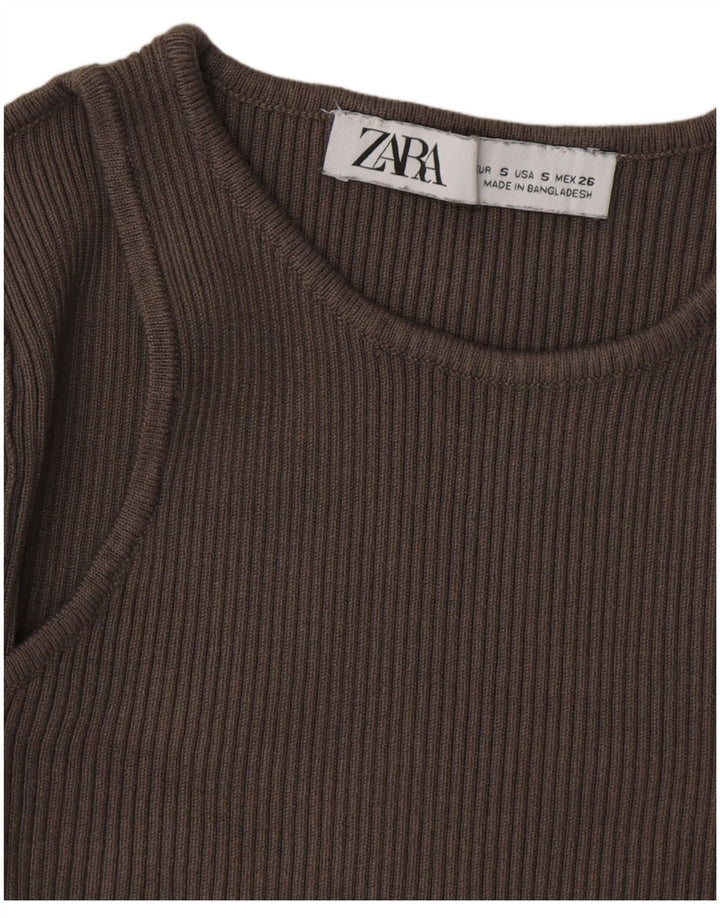 ZARA Womens Crop Boat Neck Jumper Sweater UK 8 Small Brown