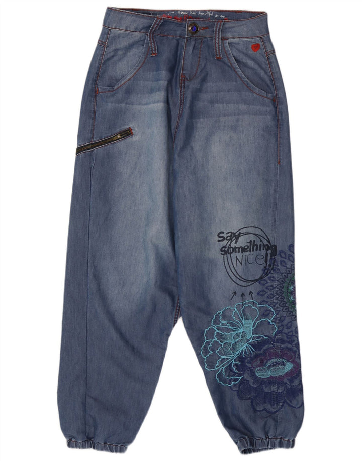 Desigual kvinders grafiske haremsbukser W26 L20 blå blomsterpolyester