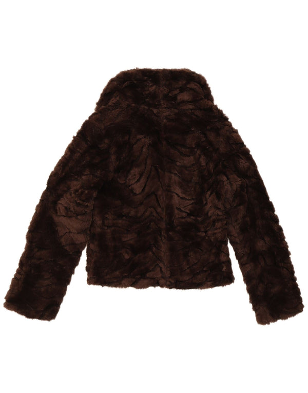 Vintage Womens Faux Fur Bomber Jacket UK 10 Small Brown Polyester