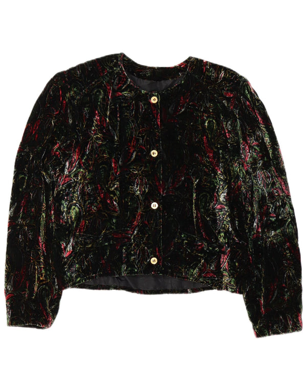 Vintage Dame Crop 4 Button Blazer Jacket UK 12 Medium Green Floral Retro
