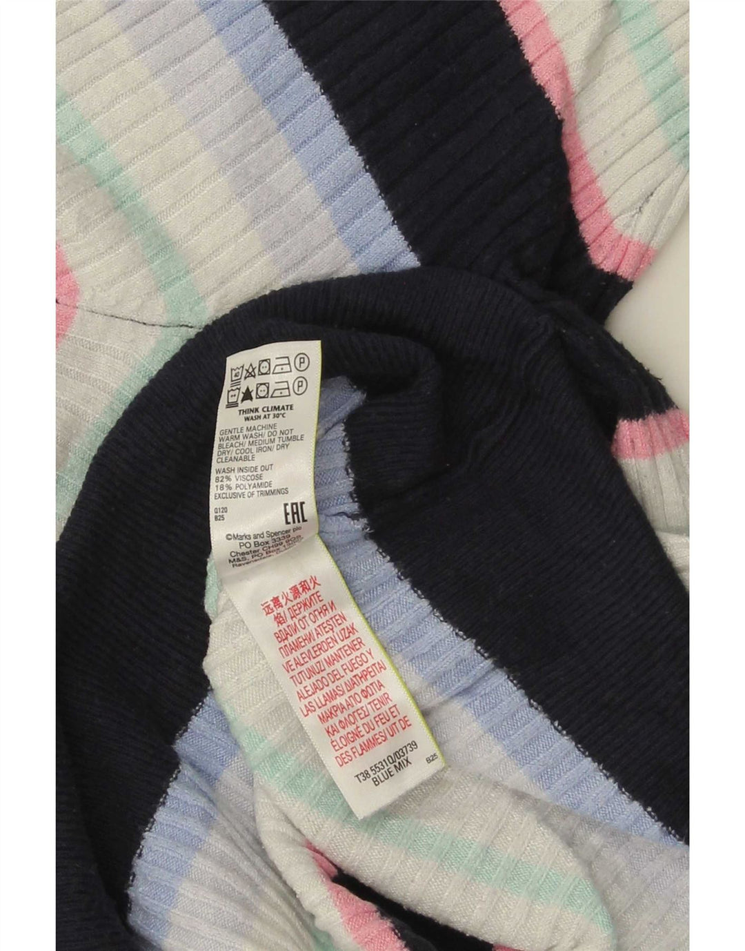 Marks & Spencer T-shirt top til kvinder DK 16 Stor flerfarvet stribet