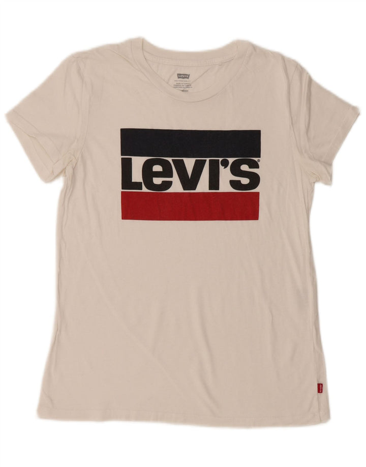LEVI'S Womens Graphic T-Shirt Top UK 6 XS Off White