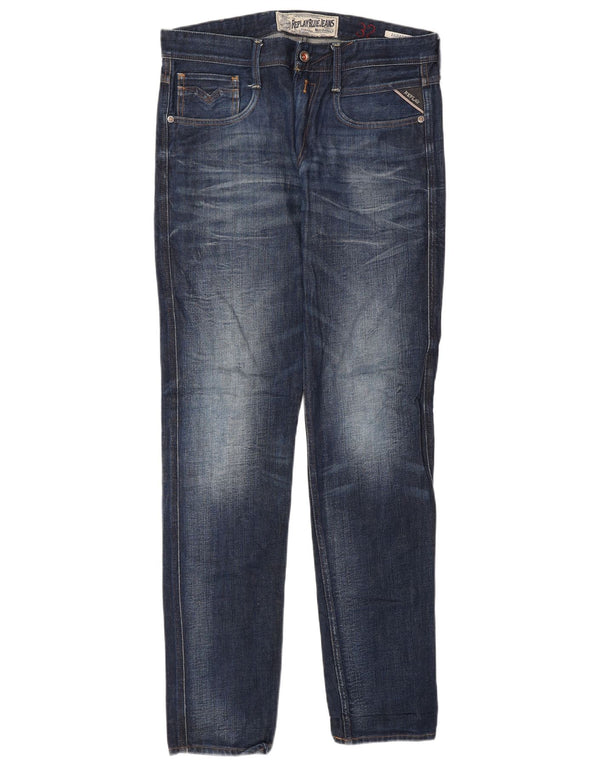 Replay Mens Anbass Slim Jeans W32 L34 Blue Cotton