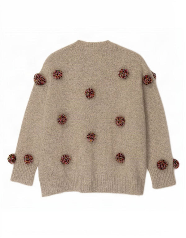 Zara Dame Oversized Crew Neck Jumper Sweater UK 10 Small Grey Flecked