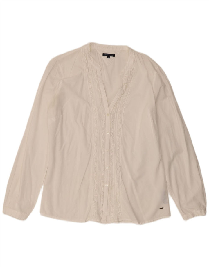 Tommy Hilfiger Dame Flæse Front Shirt US 12 Stor hvid bomuld