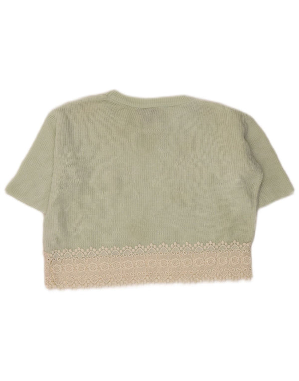 Topshop Dame Oversized Crop Boat Neck Jumper Sweater UK 6 XS Grøn