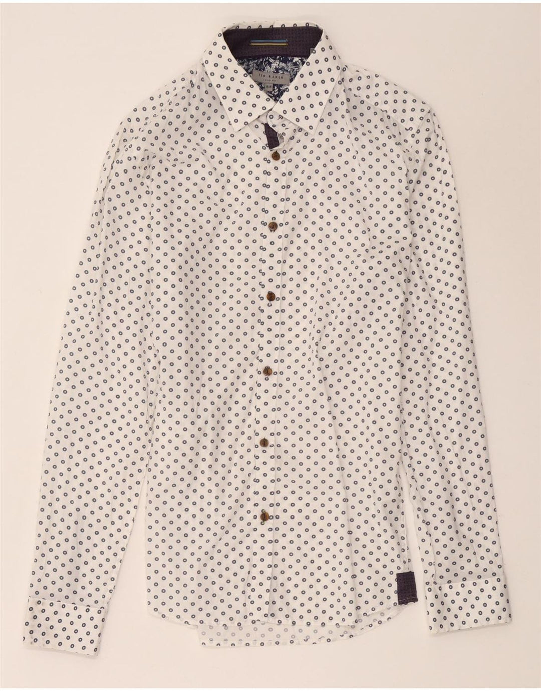 Ted Baker Herreskjorte Størrelse 15 1/2 Medium Hvid Geometrisk Bomuld