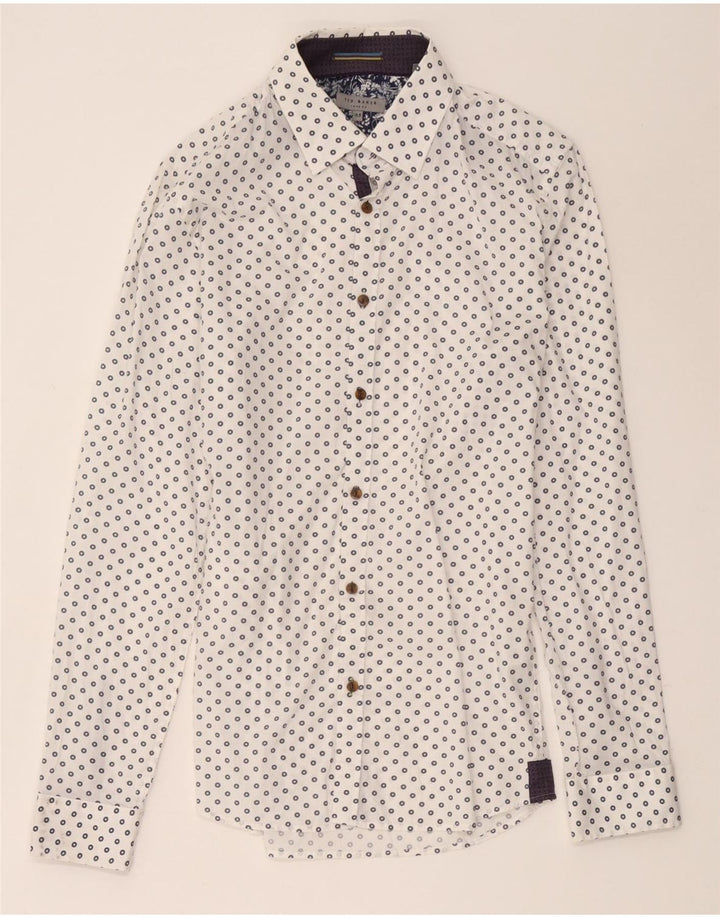 Ted Baker Herreskjorte Størrelse 15 1/2 Medium Hvid Geometrisk Bomuld