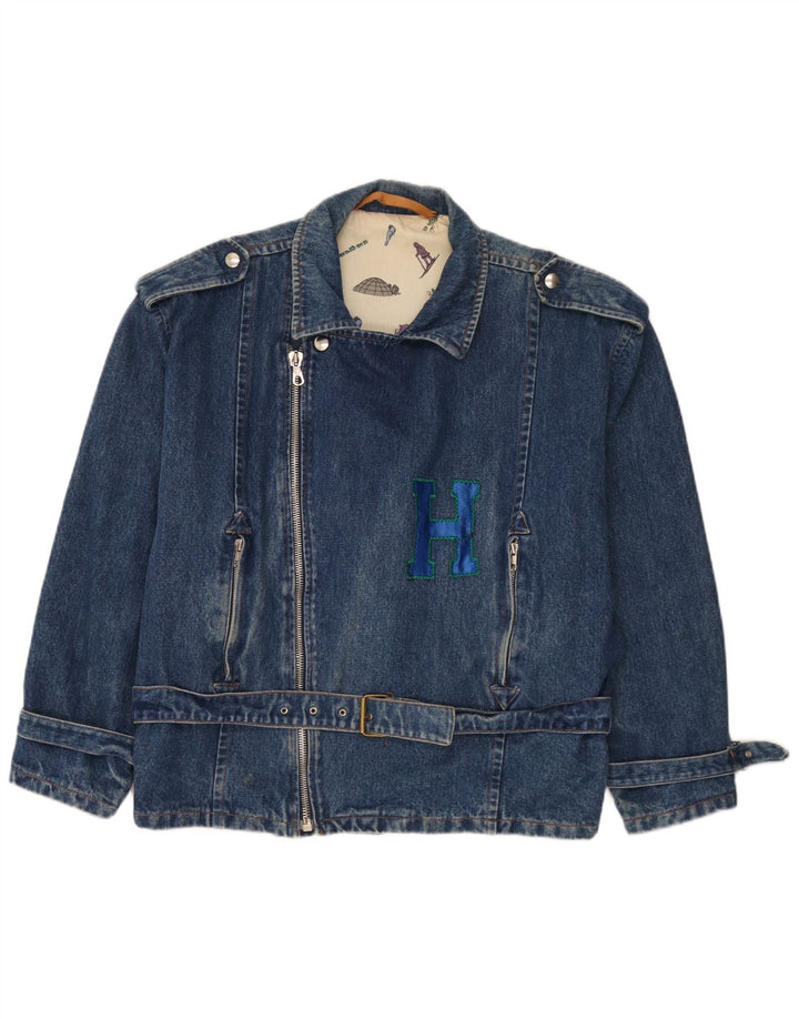 Vintage Herre Denim Biker Jacket UK 40 Large Blue
