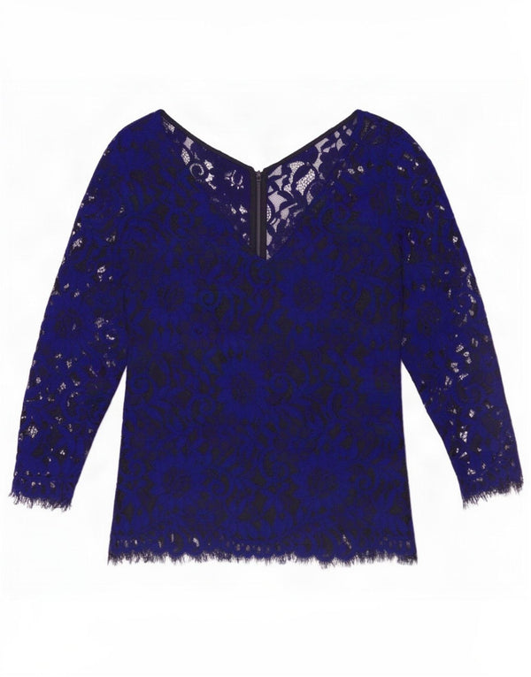 Jasper Conran Dame 3/4-ærmet Blondebluse Top UK 10 Small Blue Floral