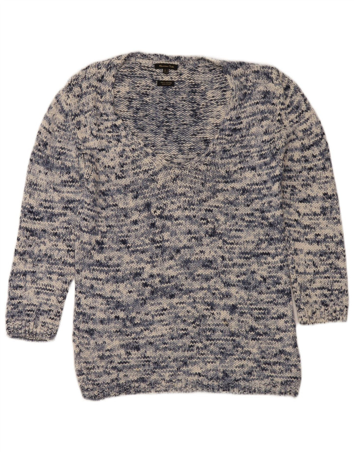 Massimo Dutti Dame V-hals sweater UK 14 Medium Navy Blue Flecked