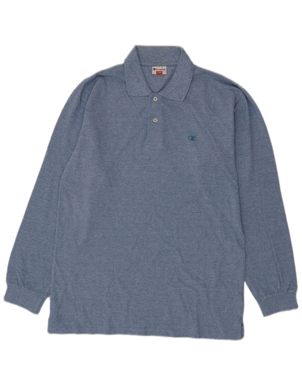 Champion Langærmet poloshirt til mænd, stor blå flækket bomuld