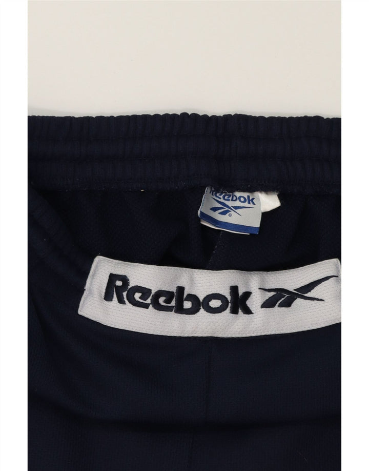 REEBOK Mens Graphic Tracksuit Trousers Small  Navy Blue Polyester Vintage Reebok and Second-Hand Reebok from Messina Hembry 