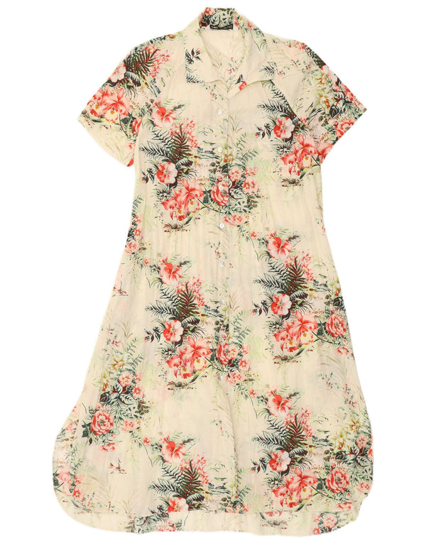 Zara kortærmet skjortekjole til kvinder UK 10 Small Off White Floral Tropical