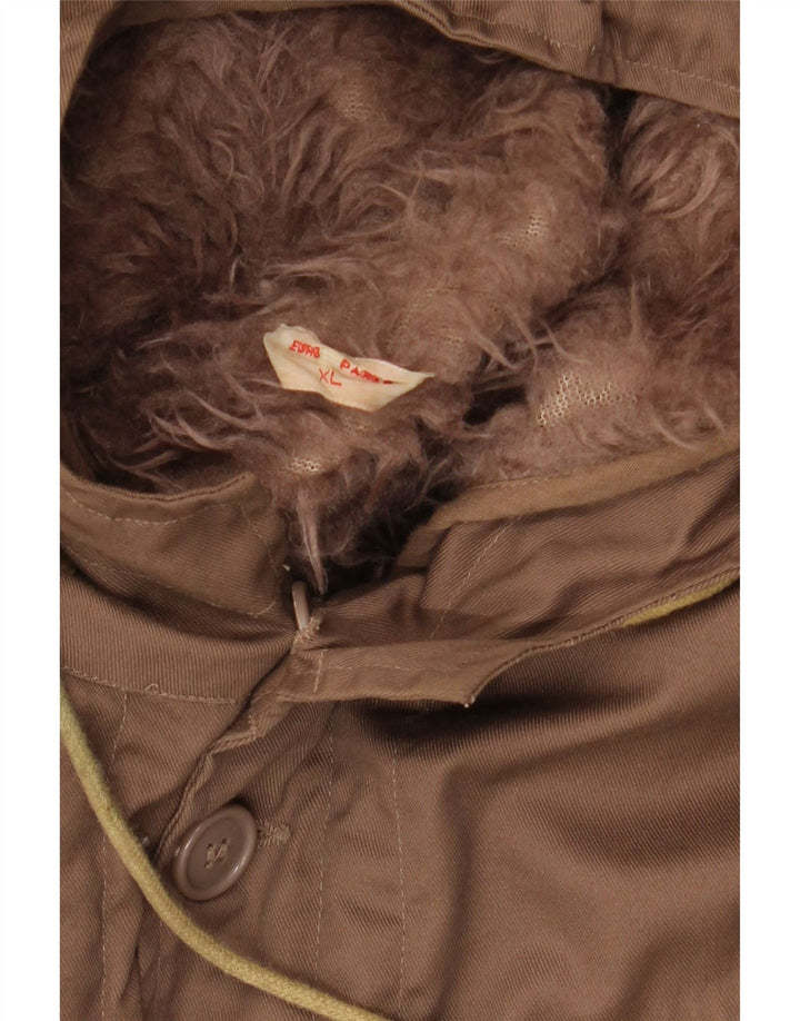 VINTAGE Parkajakke med hætte til mænd UK 42 XL Brun polyester