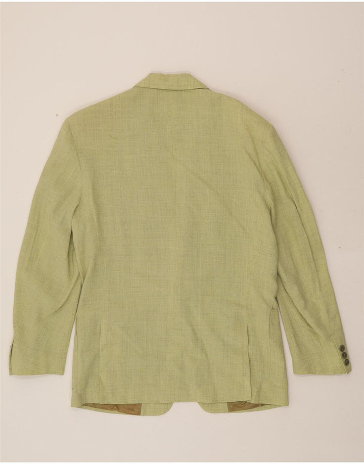 HENDERSON Mens 1 Button Blazer Jacket IT 48 Medium Green Linen Vintage Henderson and Second-Hand Henderson from Messina Hembry 