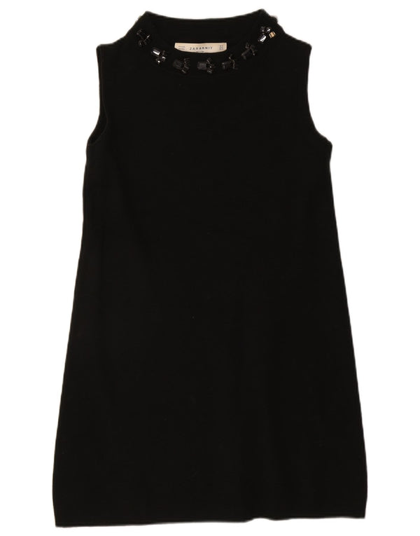 Zara Dame Ærmeløs Jumper Dress UK 12 Medium Sort Akryl