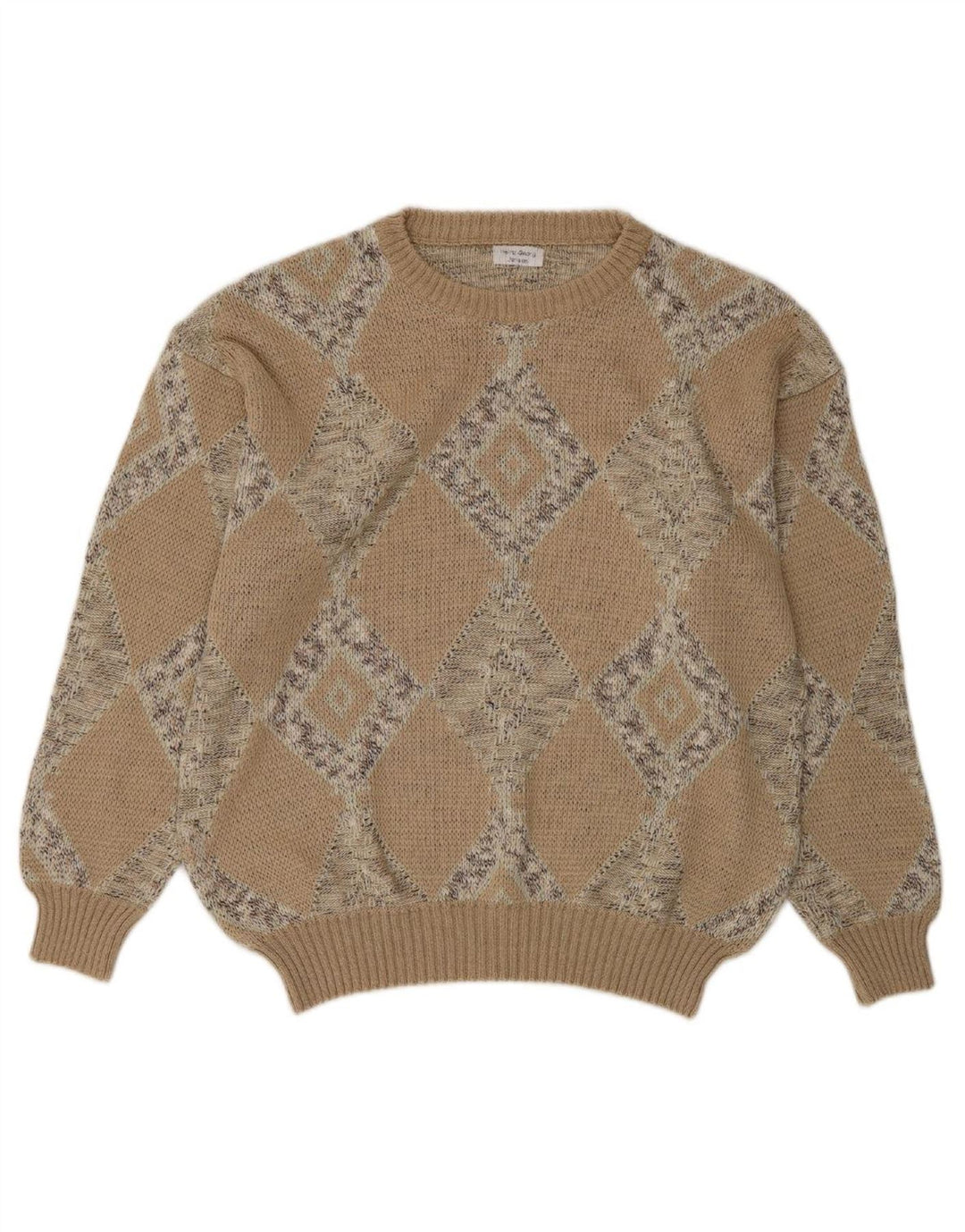 APART Womens Crew Neck Jumper Sweater EU 40 Medium Beige Argyle/Diamond