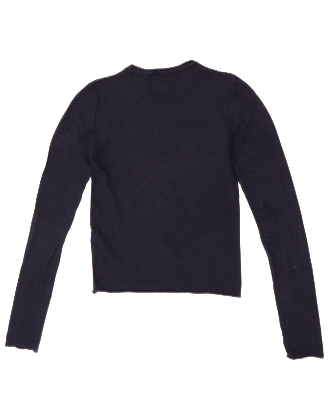 Zara Womens Crop Top Langærmet UK 8 Small Navy Blue Viscose