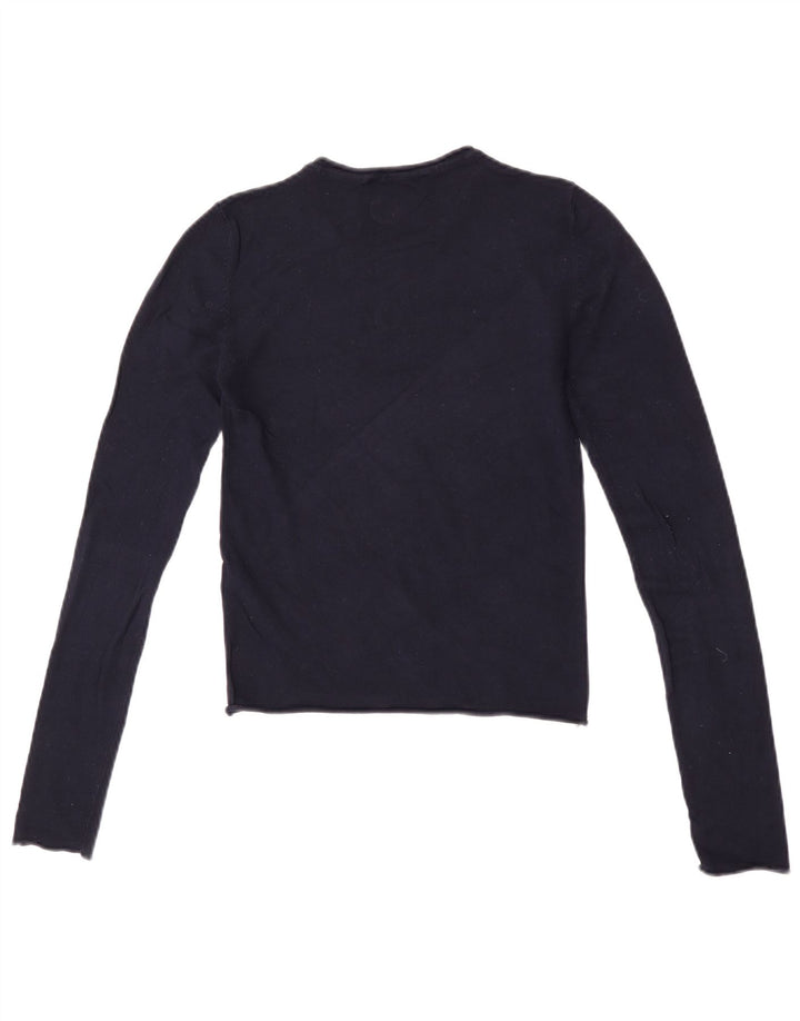 Zara Womens Crop Top Langærmet UK 8 Small Navy Blue Viscose