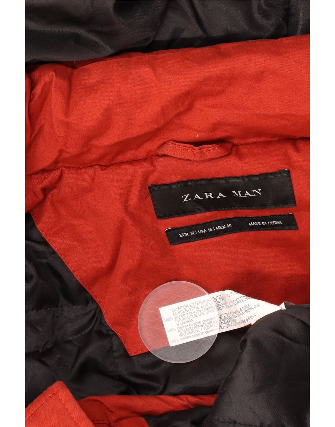 Zara Herre Hooded Parka Jacket UK 38 Medium Rød Bomuld