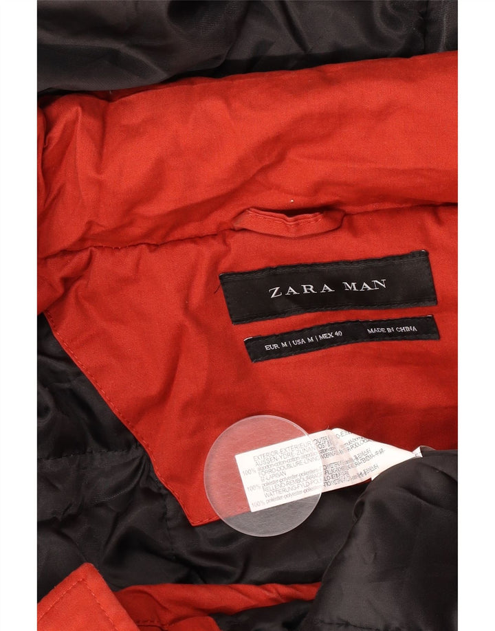 Zara Herre Hooded Parka Jacket UK 38 Medium Rød Bomuld